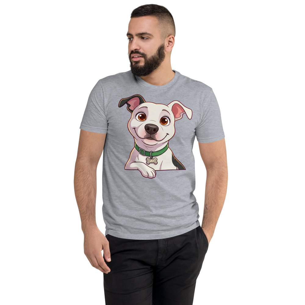 Cash Cartoon pet portrait generated with Gemini and rendered on a Heather Grey Athletic Fit Pet Tee.