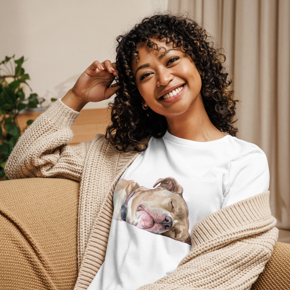 Lucy Watercolor pet portrait generated with Gemini and rendered on a White Women's Pet Portrait Tee.